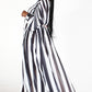 [PLUS] 2-Tone Stripe Long Sleeve Over-Sized Maxi Dress